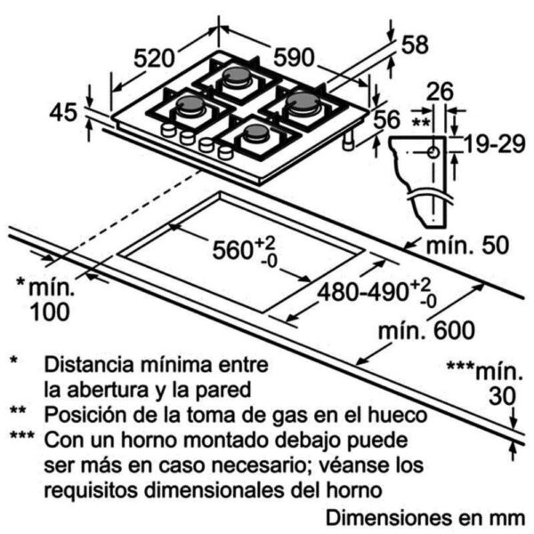 Bosch PPP6A6B20 - Encimera De Gas 4 Zonas Coccion Ancho 60 Cm - Imagen 2