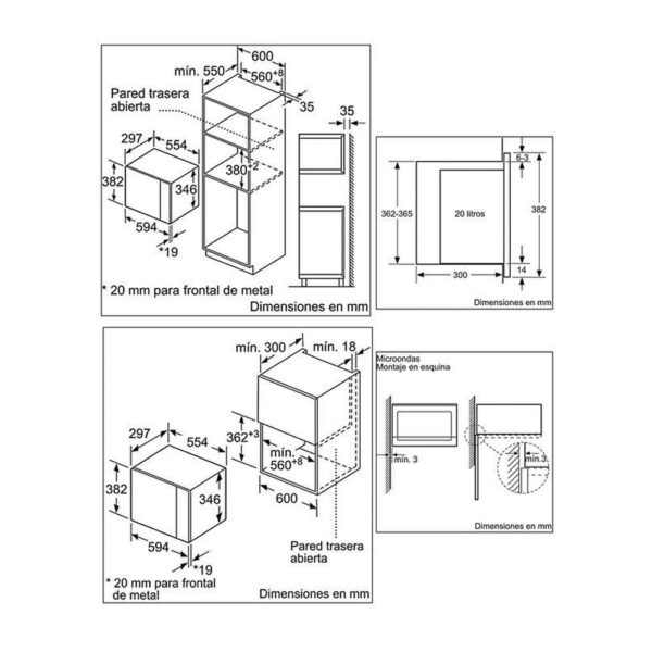 Bosch BFL520MS0 - Horno Microondas Integrable 20 Litros Sin Grill Cristal - Imagen 2