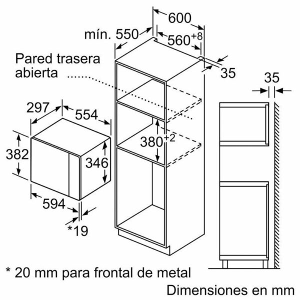 Bosch BEL523MS0 - Horno Microondas Integrable 20 Litros Con Grill Cristal - Imagen 2