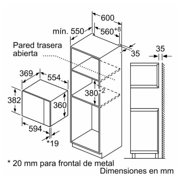 Bosch BEL554MB0 - Horno Microondas Integrable 25 Litros Con Grill Cristal Negro - Imagen 2