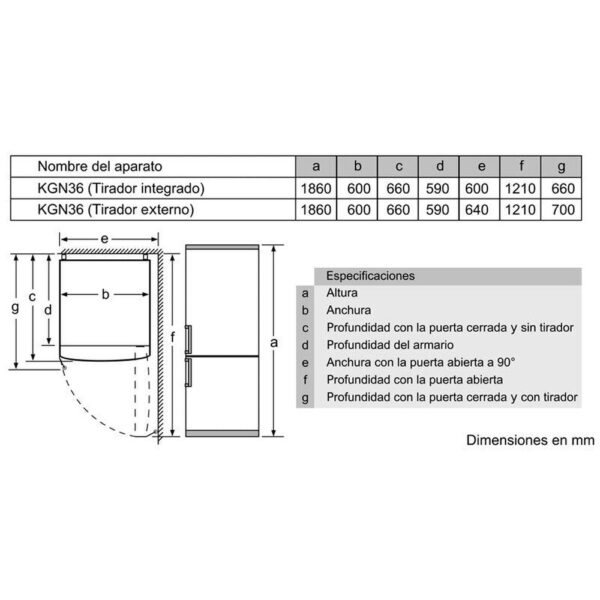 Bosch KGN36VIDA - Frigorifico Combi Nofrost D Alto 186 Cm Ancho 60 Cm Inox - Imagen 2