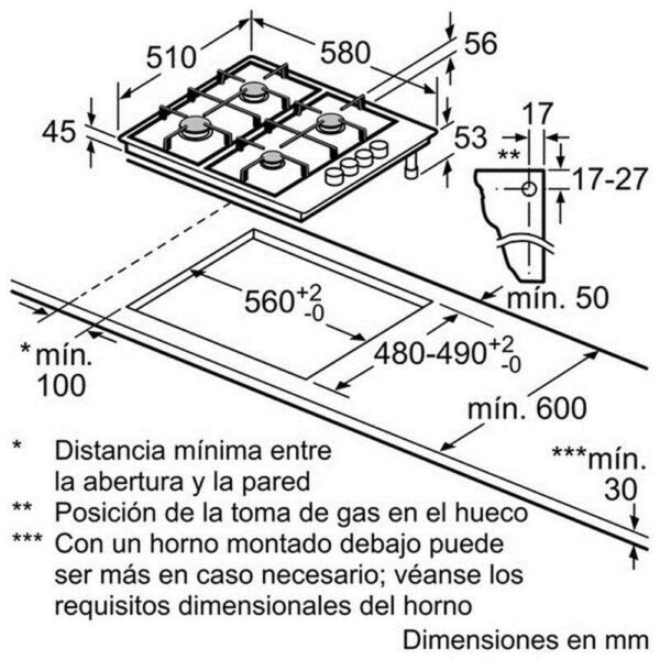 Balay 3ETX464MB - Encimera De Gas 4 Zonas Coccion Ancho 60 Cm - Imagen 2