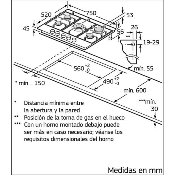 Balay 3ETX576HB - Encimera De Gas 5 Zonas Coccion Ancho 75 Cm - Imagen 2