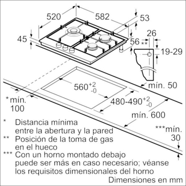 Balay 3ETX563HB - Encimera De Gas 3 Zonas Coccion Ancho 60 Cm - Imagen 2