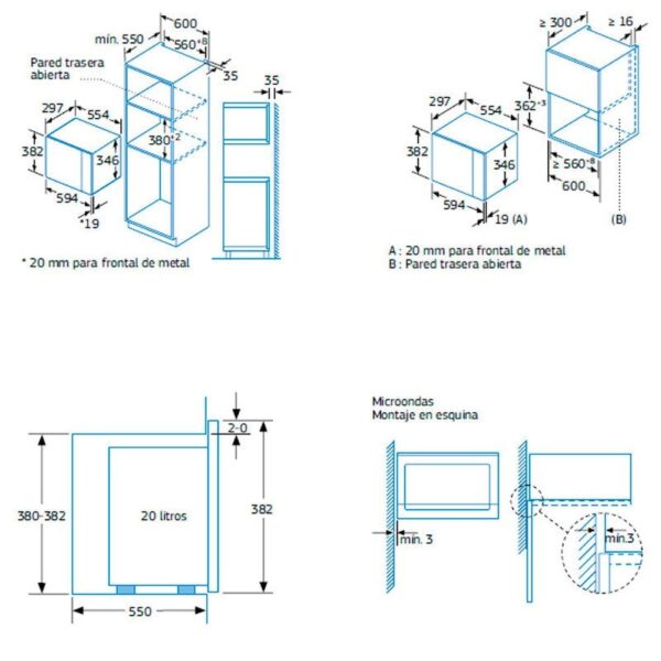 Balay 3CG5172B2 - Horno Microondas Integrable 20 Litros Con Grill Blanco - Imagen 2
