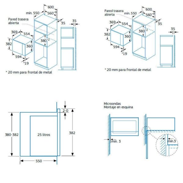 Balay 3CG5175B2 - Horno Microondas Integrable 25 Litros Con Grill Blanco - Imagen 2