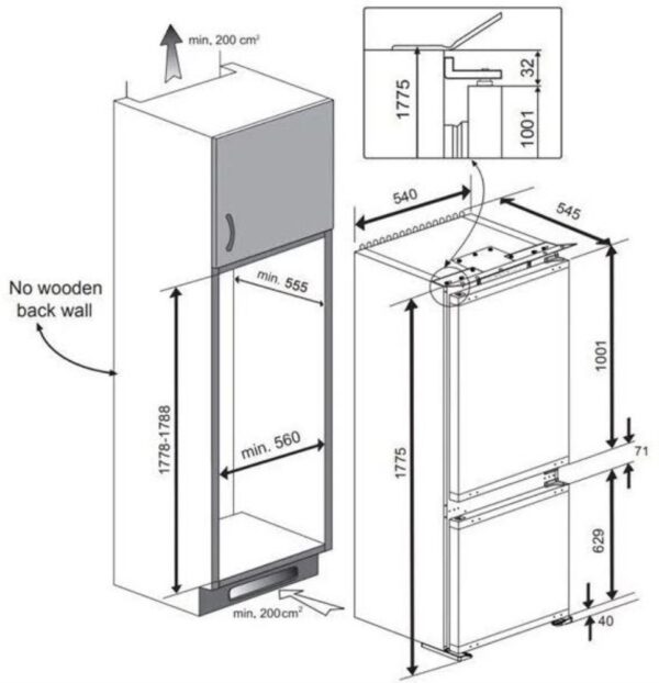 Beko BCHA275E4SN - Frigorifico Combi Integrable Semi Nofrost E Alto 177.5 Cm Ancho 54 Cm - Imagen 3