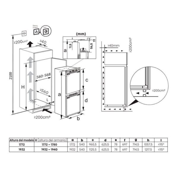 Hisense RB3B250SAWE - Frigorifico Combi Integrable Sin Nofrost E Alto 177 Cm Ancho 54 Cm - Imagen 2
