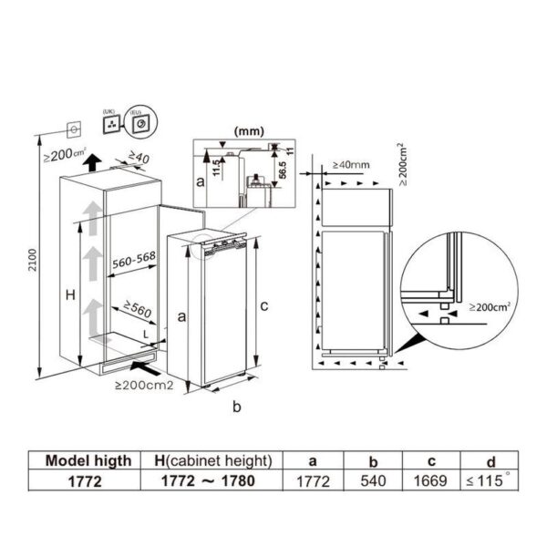 Hisense RL3B303SAWE - Frigorifico Una Puerta Integrable Nofrost E Alto 177.2 Cm Ancho 54 Cm - Imagen 2