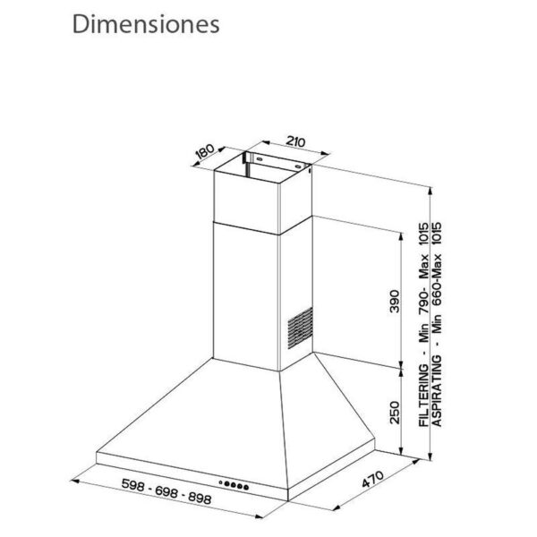 Mepamsa GAVIA 60 ACERO - Campana Chimenea Ancho 60 Cm Acero - Imagen 2