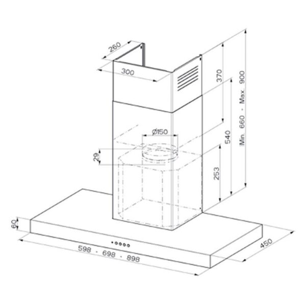 Mepamsa STILO NEO 90 INOX +CRISTAL NEGRO - Campana Chimenea Ancho 90 Cm Inox - Imagen 2
