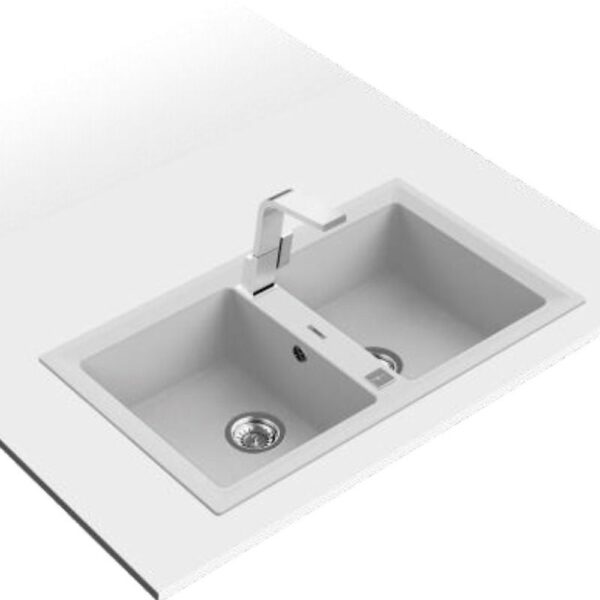 Teka STONE 90 B-TG 2C V.AUTO BLANCO - Fregadero De Cocina Sintetico 51 Cm 2 Cubetas 1 Escurridor - Imagen 3
