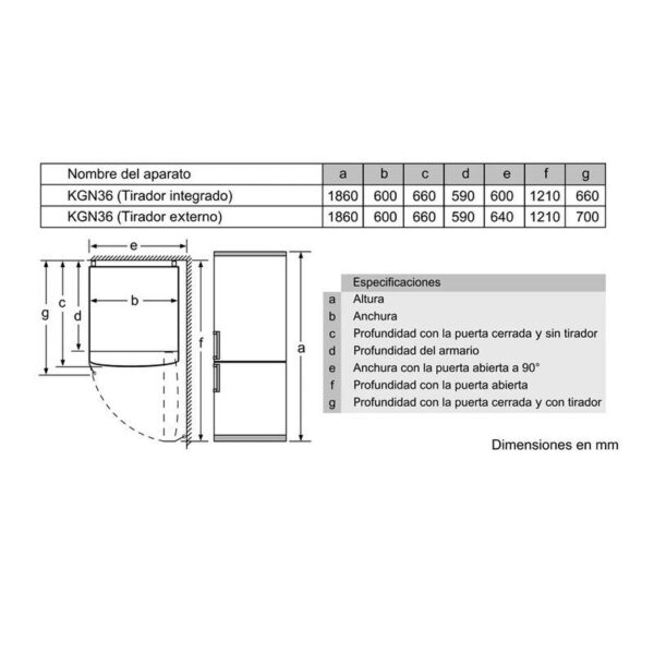 Bosch KGN36NLEA - Frigorifico Combi Nofrost E Alto 186 Cm Ancho 60 Cm Inox - Imagen 2