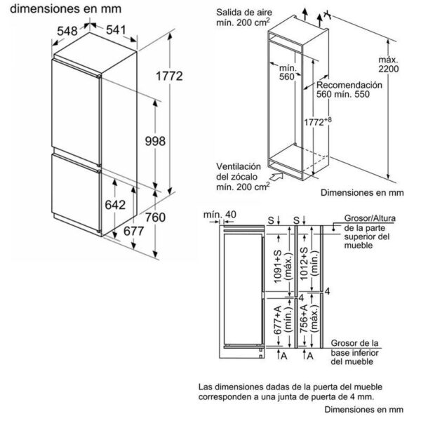 Bosch KIV86VSE0 - Frigorifico Combi Integrable Sin Nofrost E Alto 177 Cm Ancho 54 Cm - Imagen 2