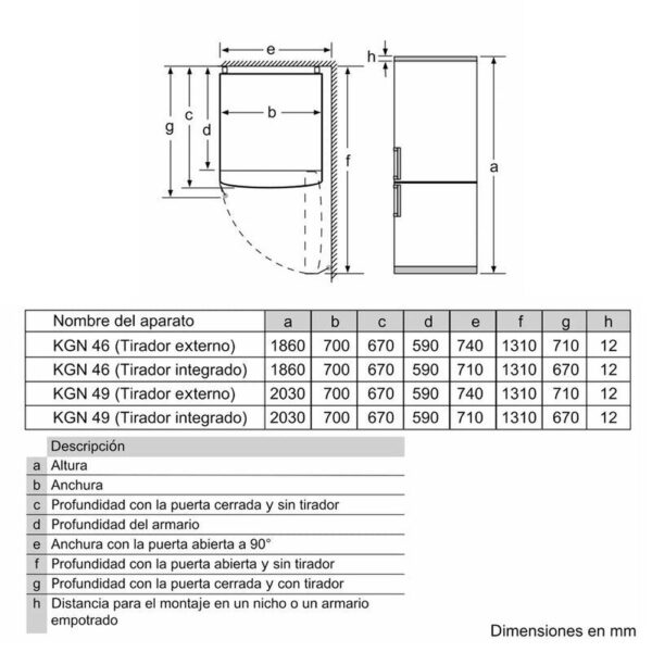 Bosch KGN49XWDP - Frigorifico Combi Nofrost D Alto 203 Cm  Ancho 70 Cm  Blanco - Imagen 2