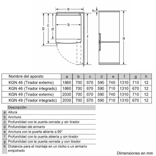 Bosch KGN49XIDQ - Frigorifico Combi Nofrost D Alto 203 Cm  Ancho 70 Cm Inox - Imagen 2