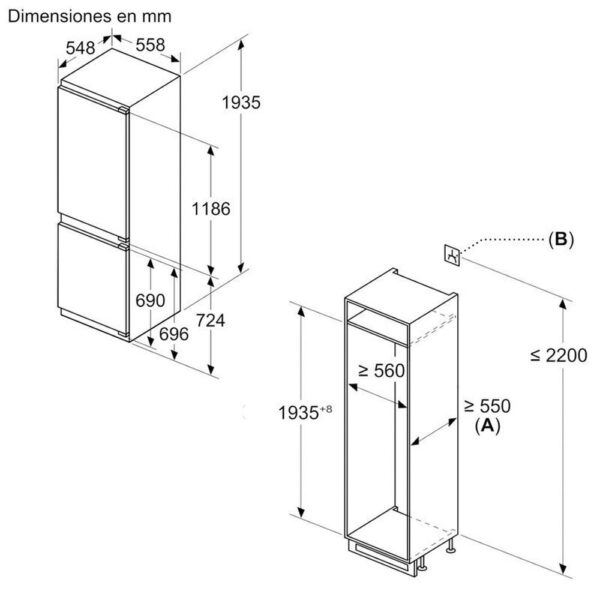 Balay 3KID834F - Frigorifico Combi Integrable Nofrost D Alto 194 Cm Ancho 56 Cm - Imagen 2