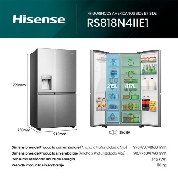HISENSE RS818N4IIE1 - FRIGORIFICO AMERICANO NOFROST E INOX - Imagen 2