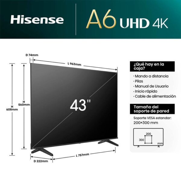 Hisense 43A6N - Televisor Led Smart Tv 43" 4k - Imagen 2
