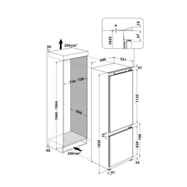 Whirlpool WH SP70 T121 - Frigorifico Combi Integrable Sin Nofrost E Alto 193 Cm Ancho 69 Cm - Imagen 2