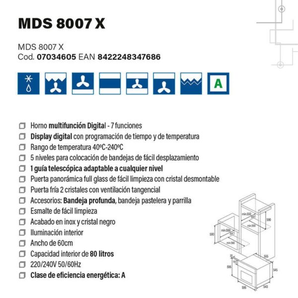 Cata MDS 8007 X - Horno Multifuncion Inox - Imagen 7