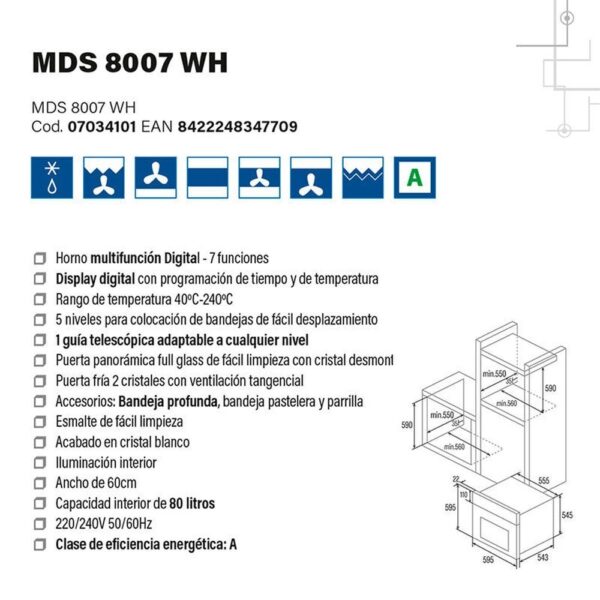 Cata MDS 8007 WH - Horno Multifuncion Blanco - Imagen 8