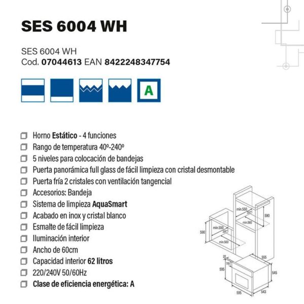 Cata SES 6204 WH - Horno Convencional Blanco - Imagen 7