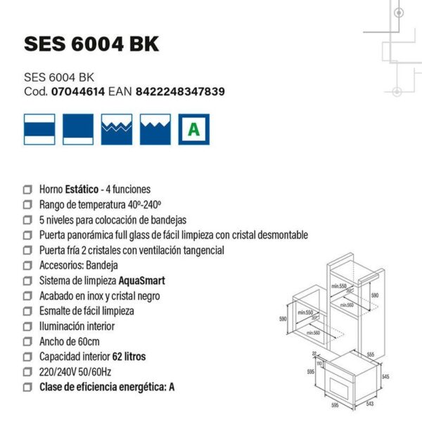 Cata SES 6004 BK - Horno Convencional Negro - Imagen 5
