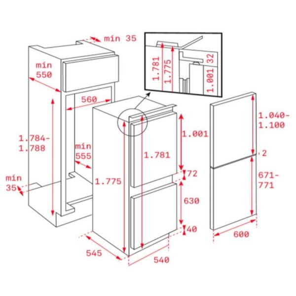 Teka RBF 73340 FI - Frigorifico Combi Integrable Sin Nofrost F Alto 177.5 Cm Ancho 54 Cm - Imagen 2